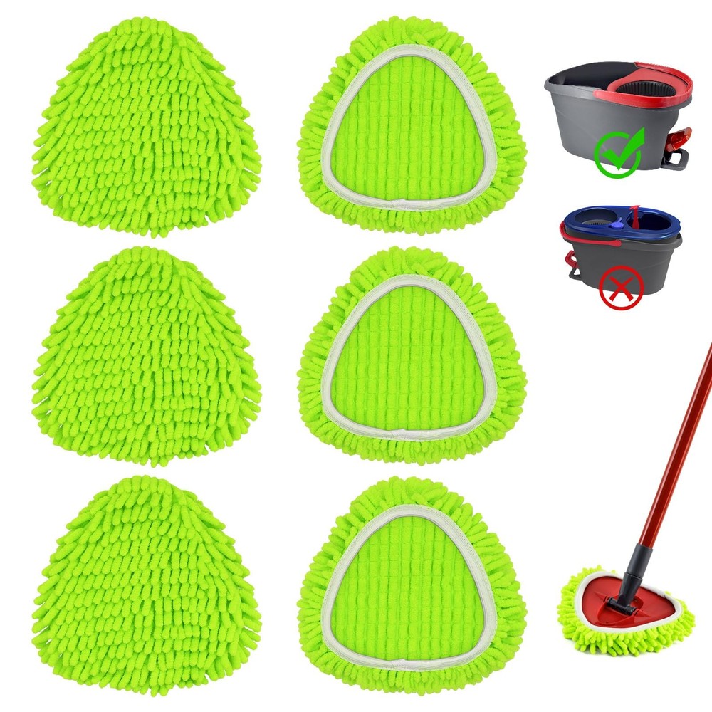 Chenille Mop Refills 6 Pack, Deep Cleaning, Fits Spin Mop, Green
