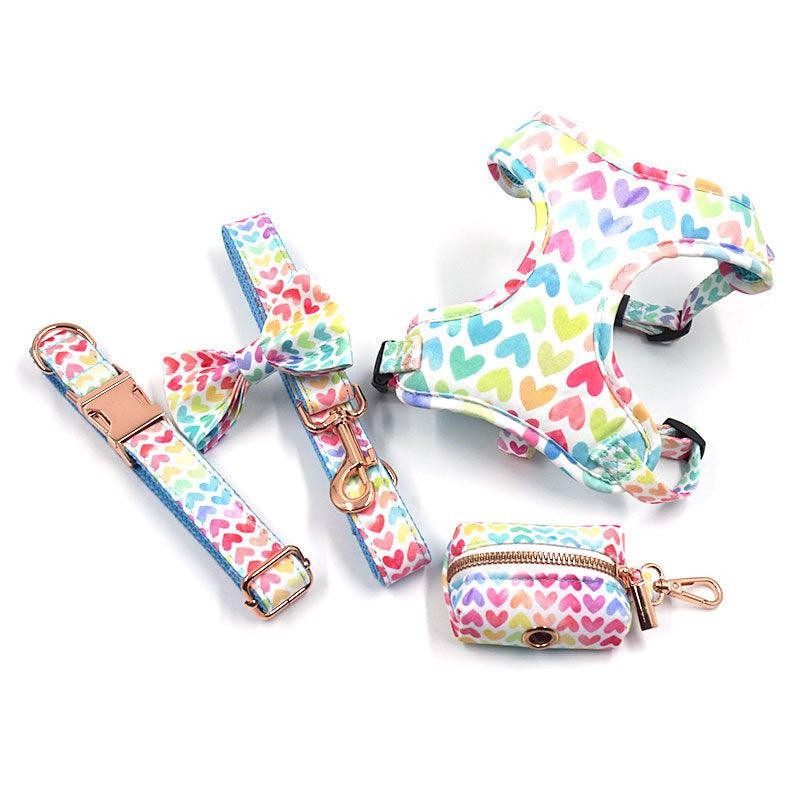 Rainbow Heart Print Pet Walking Set