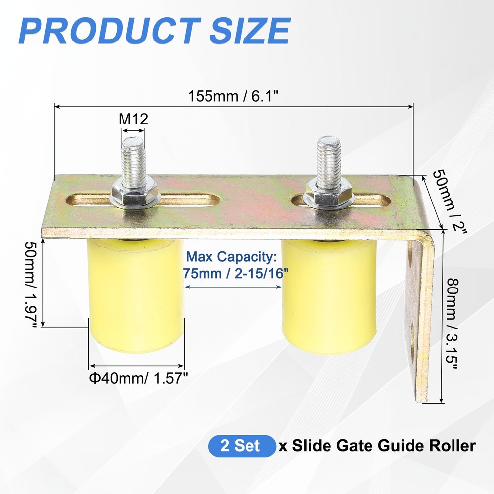2Set Slide Gate Guide Roller, 1-5/8"x2" Nylon Gate Support & Bracket, Yellow