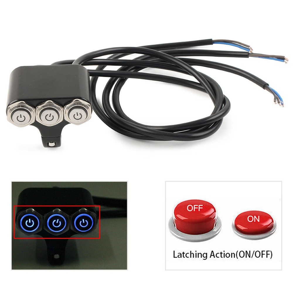 22mm 7/8" Push Button On/Off Headlight Fog Light Handlebar