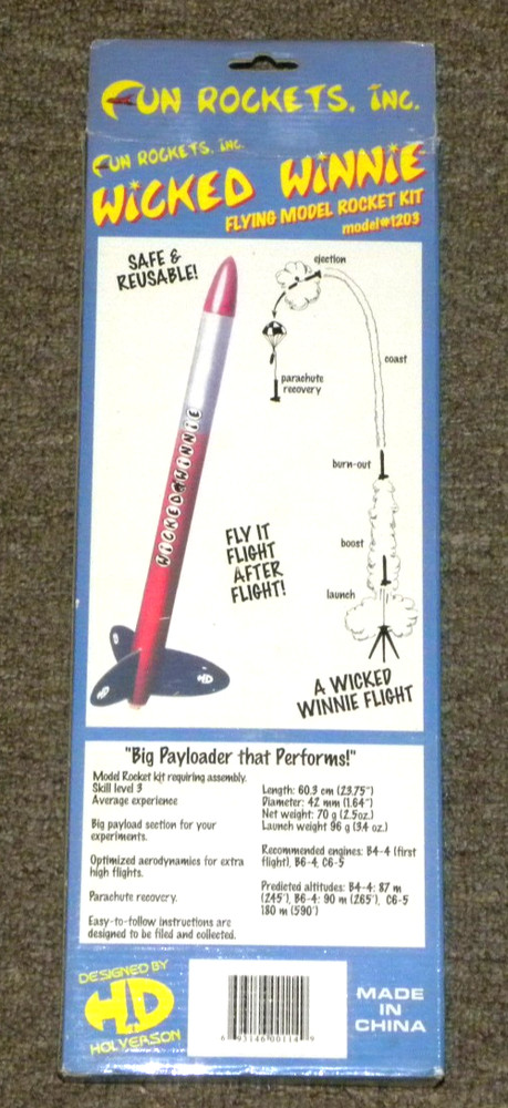 Holverson WICKED WINNIE, Payload Rocket, Length 23.75", Boxed Version UNOPENED