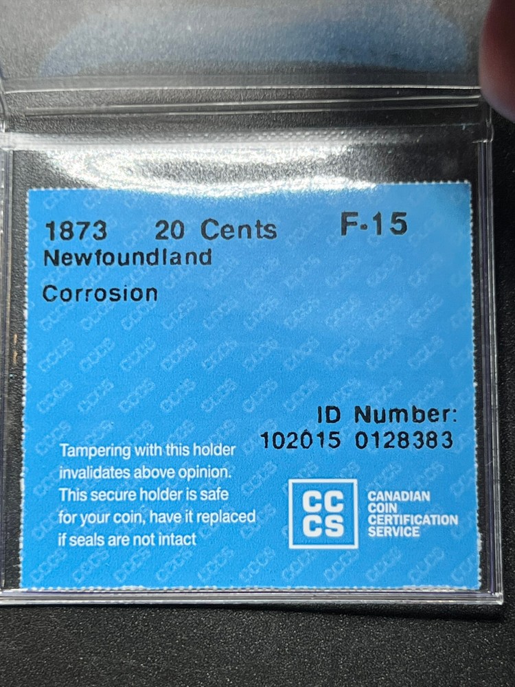 1873 NFLD 20 Cent CCCS Graded F-15
