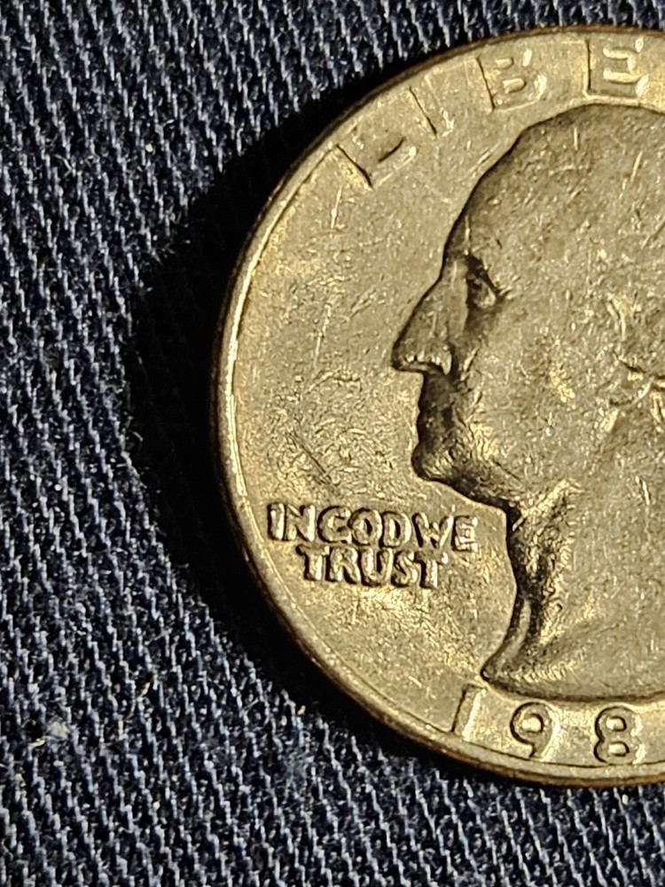 1982 D Quarter Errors Filled In Mint Mark, Letters On Rim, " In Cod We Trust" DD