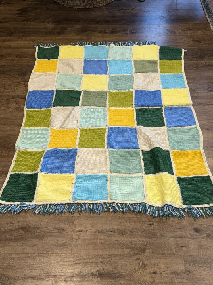 Vintage Handmade Crochet Afghan Granny Multicolor Square Eclectic BOHO - BUB