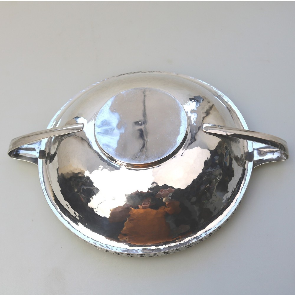 Extremely rare A E Jones cabochon set Arts & Crafts solid silver Bowl 252g 1910