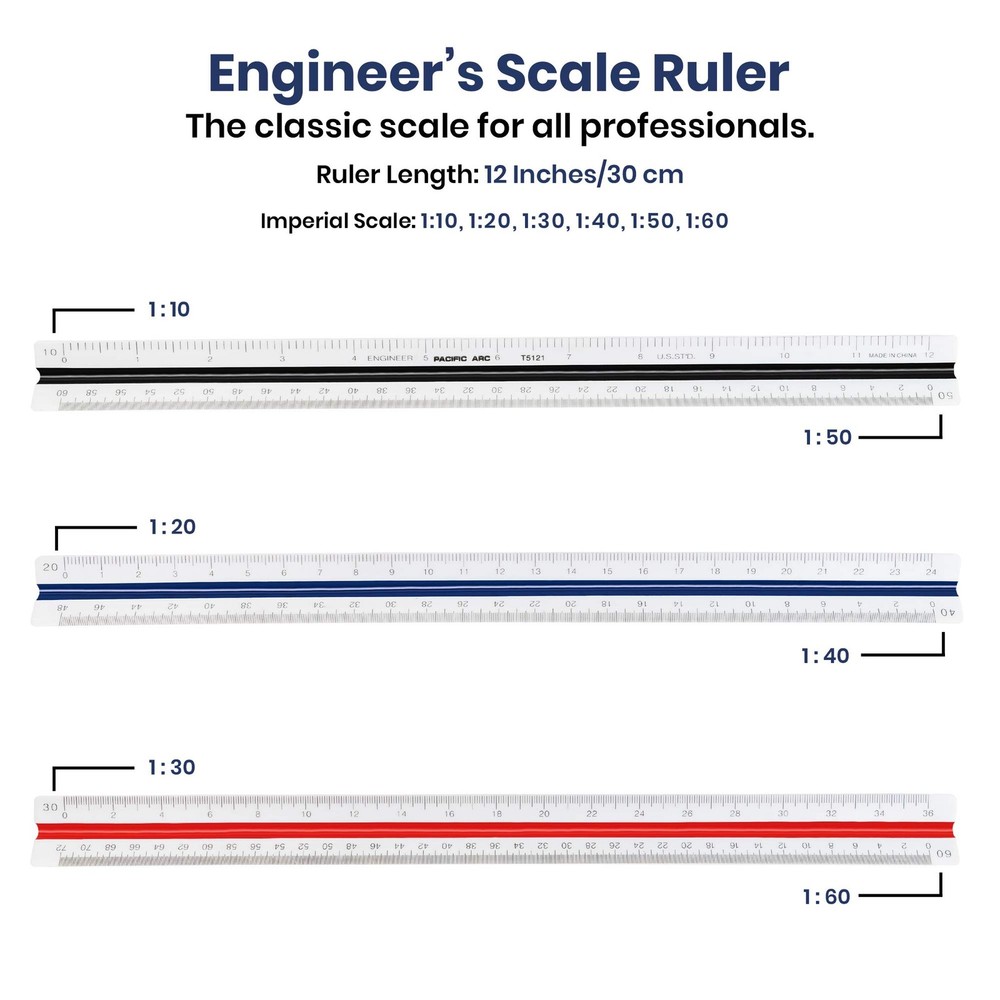 Pacific Arc Engineer Triangle Scale Ruler 12 Inch 12 Inch, | 12 in