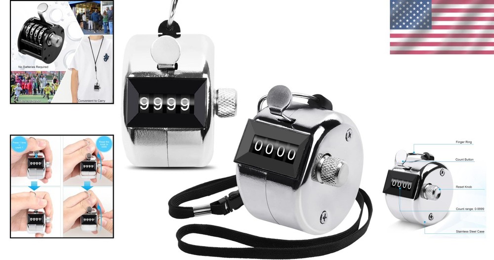 Handheld 4-Digit Counters 2 Pack - Lightweight Metal with Lanyard Attachment