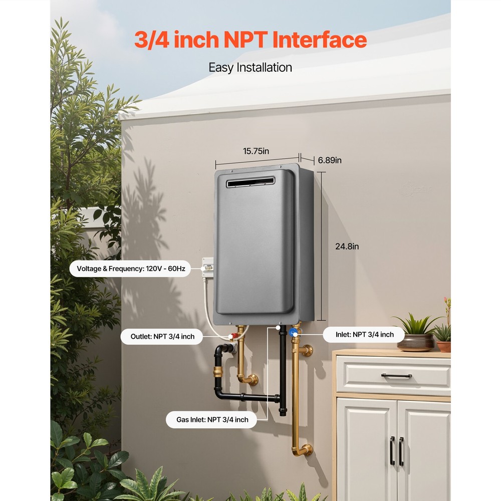 Uimoso Gas Tankless Water Heater 8Gal 191000 BTU Smart Temp Control