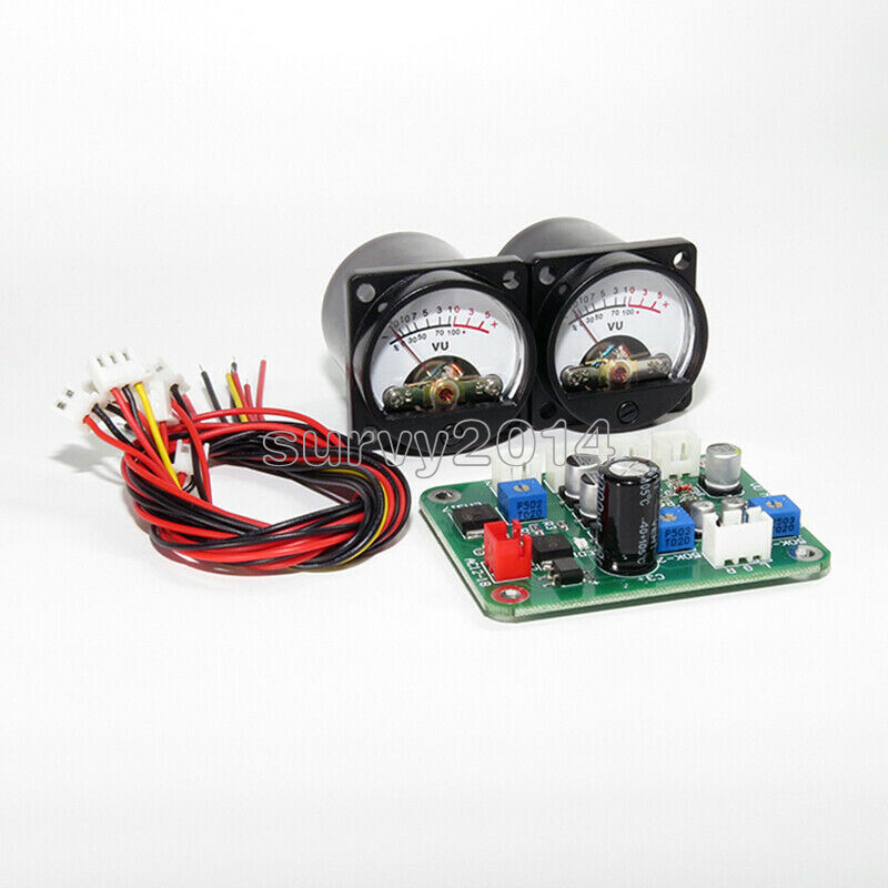 2pc 10-12V VU Panel Meter 500UA Warm Back Light Recording +Cable w/Driver Module