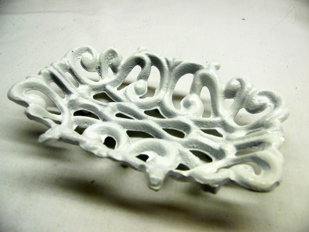 Cast Iron Scroll Soap Dish / Business Card Select - White, Red, or Rust