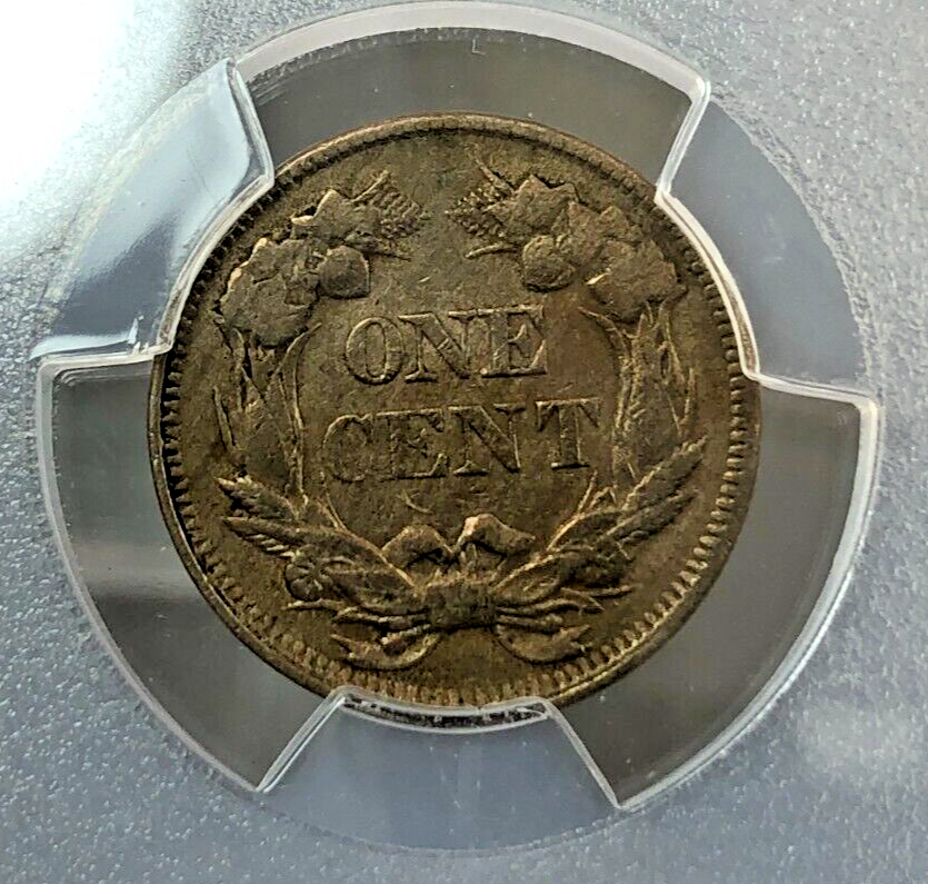 1858/(7) 1c Flying Eagle Cent PCGS VF DETAILS (Weak) ~ CLEANED??