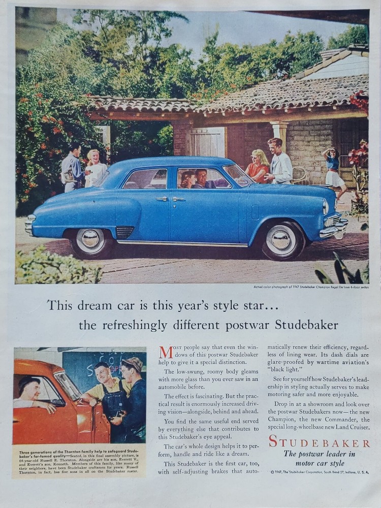 1947 vintage Studebaker print ad. Refreshingly different postwar Studebaker