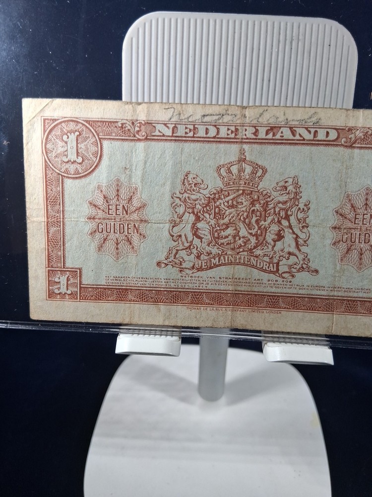 1945 NETHERLAND 1 GULDEN BANKNOTE MOUNT BILJET