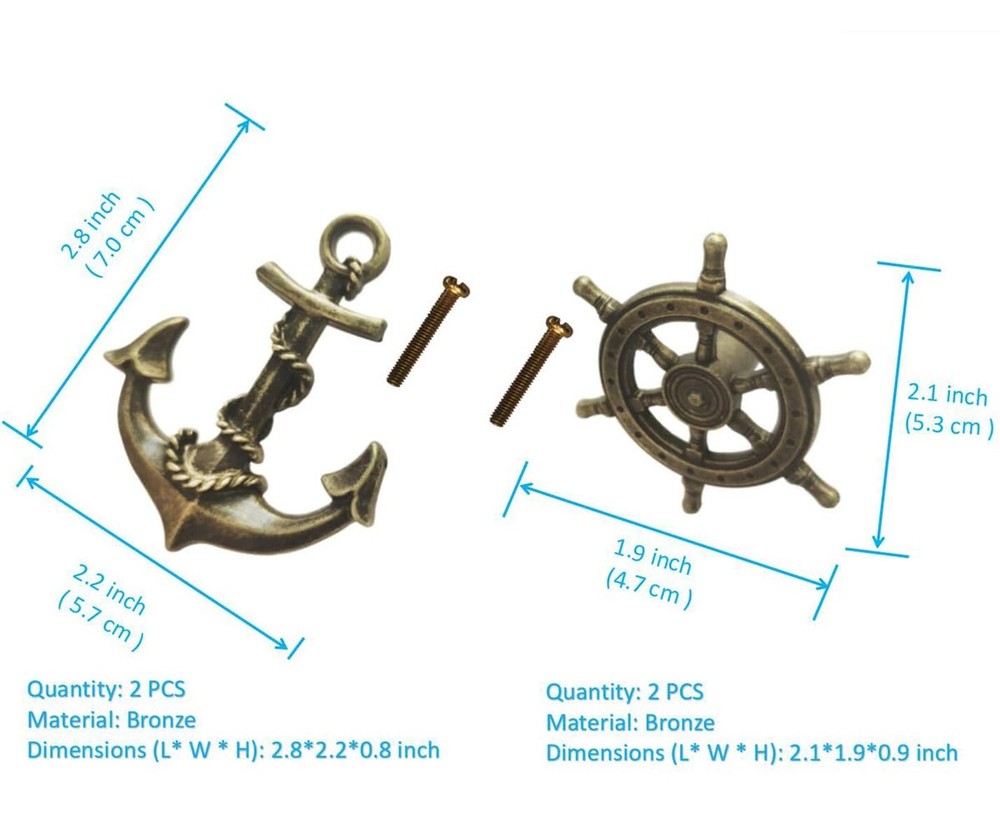 Antique Bronze Kitchen Cabinet Knobs Pull - Anchor Rudder Drawer Knobs Furnit...