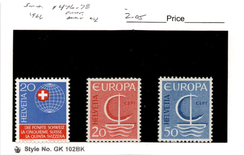 Switzerland, Postage Stamp, #476-478 Mint NH, 1966 Globe (AD)