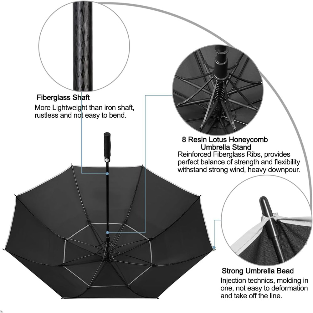 47/54/62/68 Inch Automatic Open Golf Umbrella Oversize Extra Large Double Canopy
