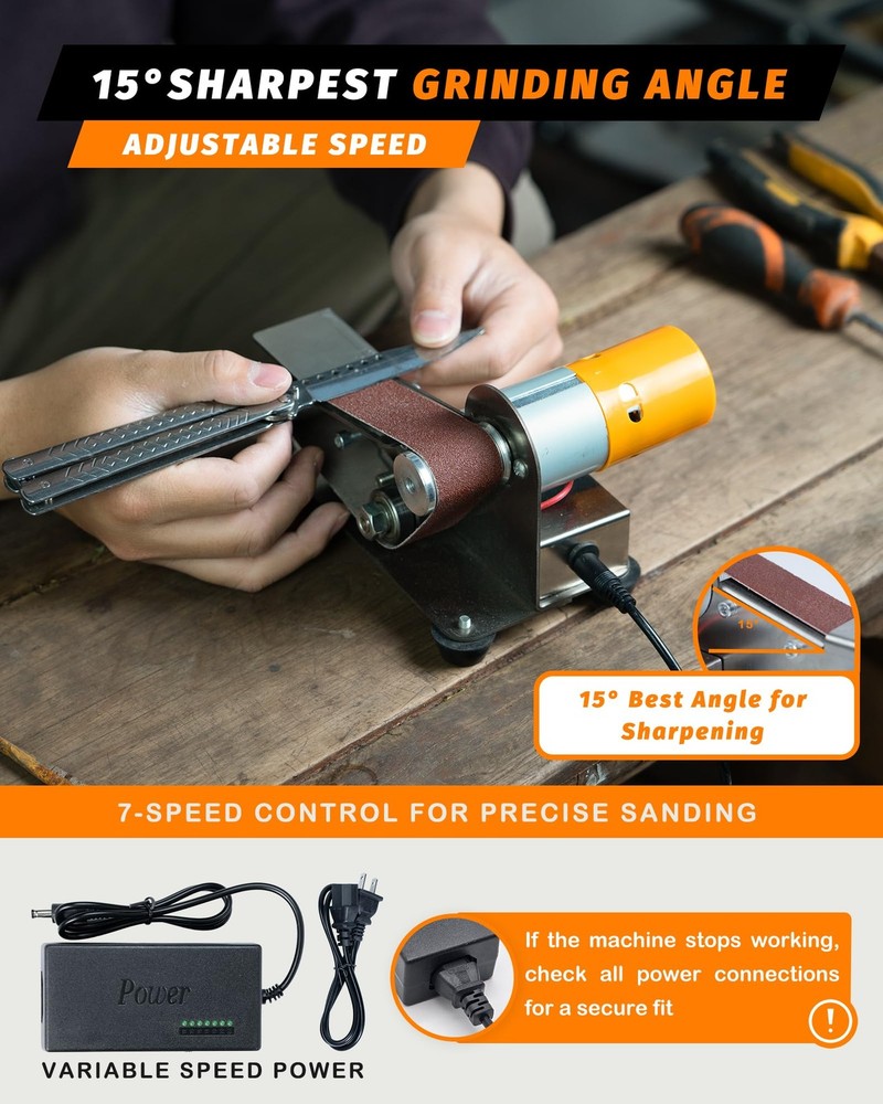 Mini Belt Sander, Small Sander Making Supplies, 7 Adjustable Speed Sharpener,...