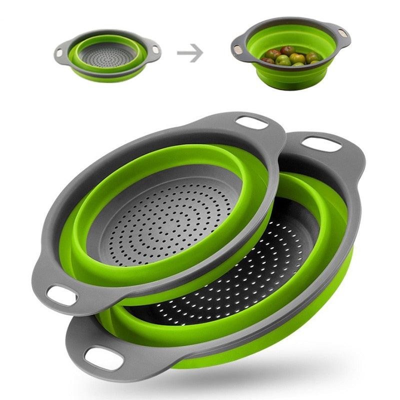 Collapsible Colander Set 2 Pack Silicone Strainer Kitchen Pasta Fruit Drain