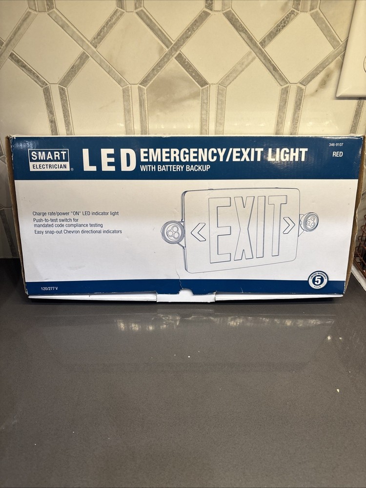 Smart Electrician LED Emergency/Exit Light Sign With Battery Backup New Open Box