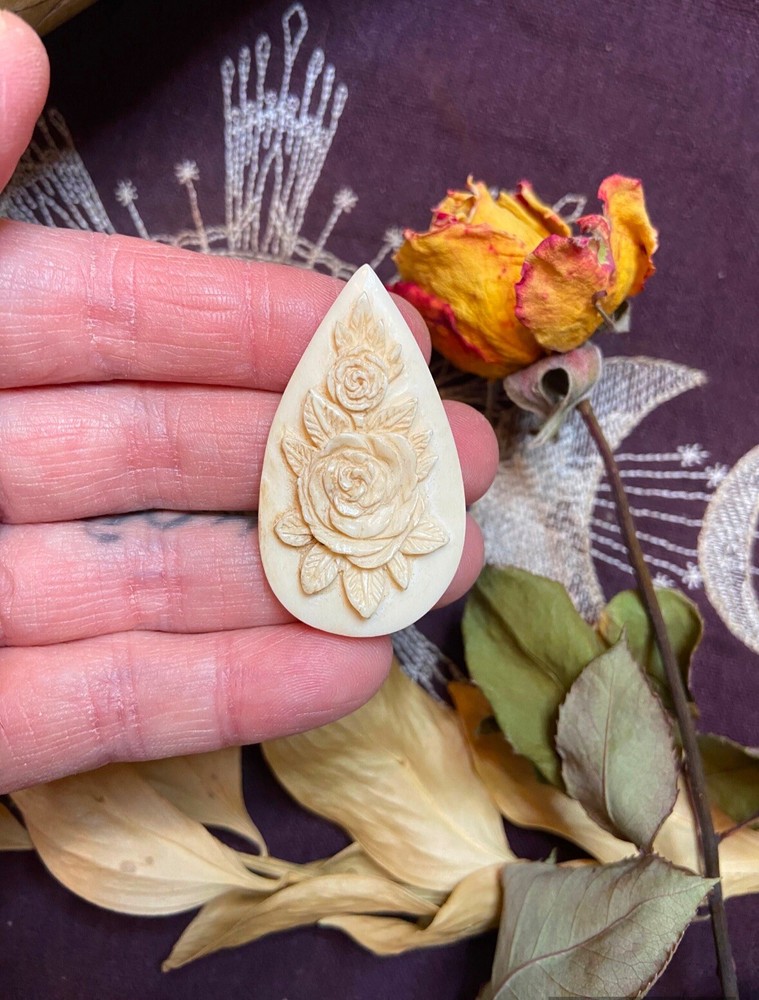 Bovine Bone Rose Carving, Ethically Sourced Cow Bone
