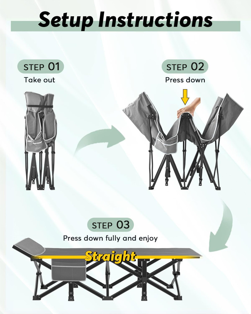 Oversized XXL Folding Camping Cot, Heavy Duty Sleeping Cot for Adults with Mattr