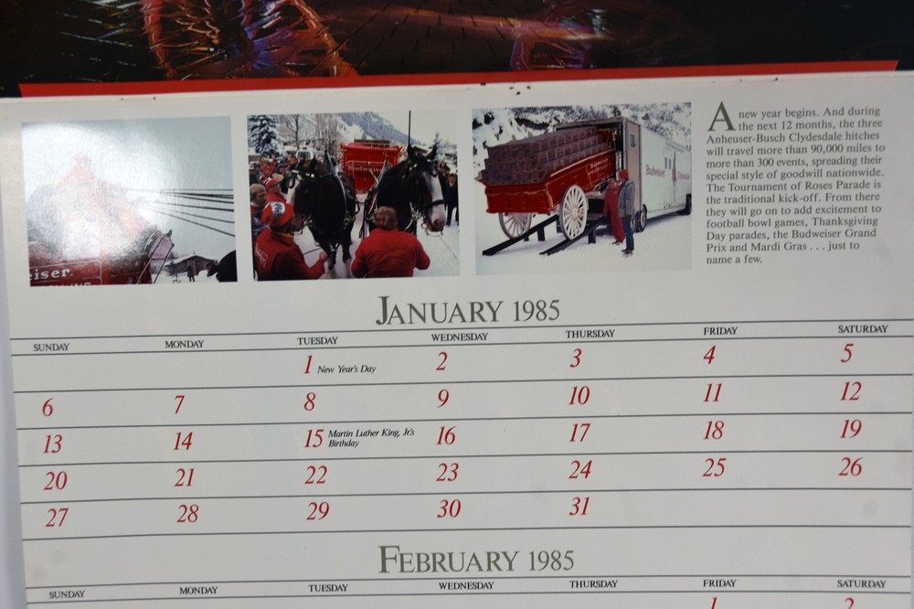 1985 Budweiser Beer Clydesdale Calendar Anheuser Busch Eagle Distributing