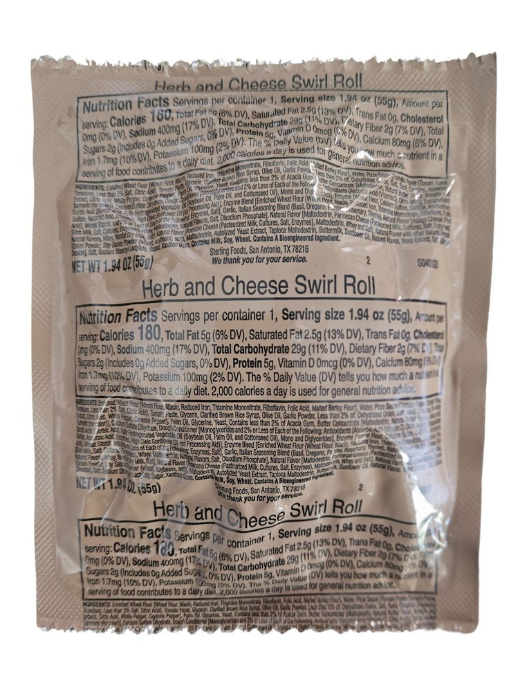 Authentic USGI MRE Component - Italian Herb and Cheese Roll - New Release!