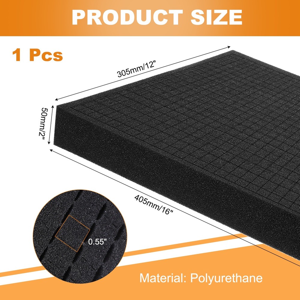 Polyurethane Foam Inserts, 16"Lx12"Wx2"T Packing Sheets Pre Cut(Black)