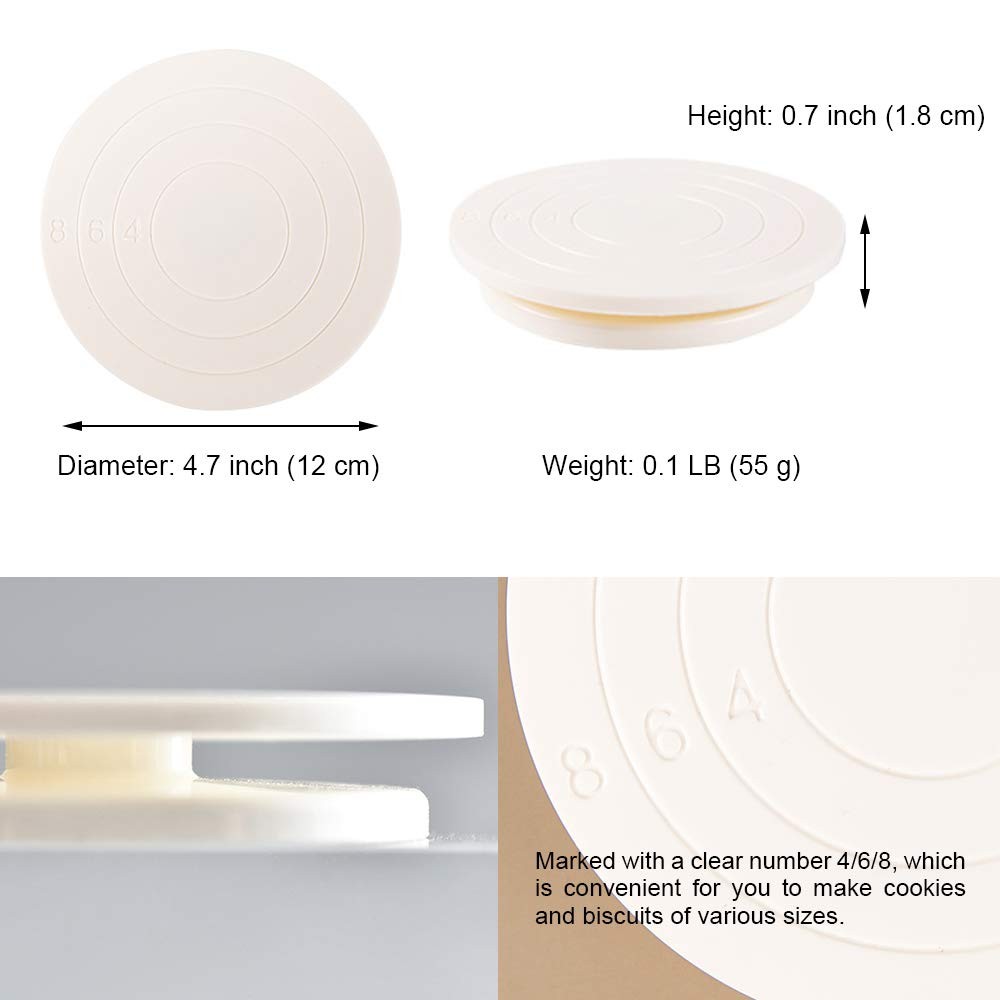 4.7 Inch Round Cookie Decorating Turntable Rotating Cake Stand Plastic White