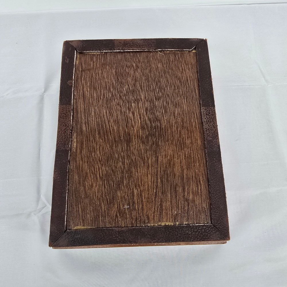 Vintage Wooden Keepsake Box Lid Dark Brown Rectangular Storage Chest