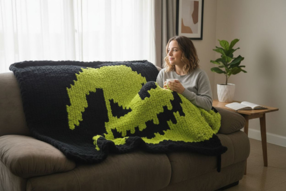 "Oogie Boogie Nights" Chunky Knit Blanket | Digital PDF Step by Step Pattern