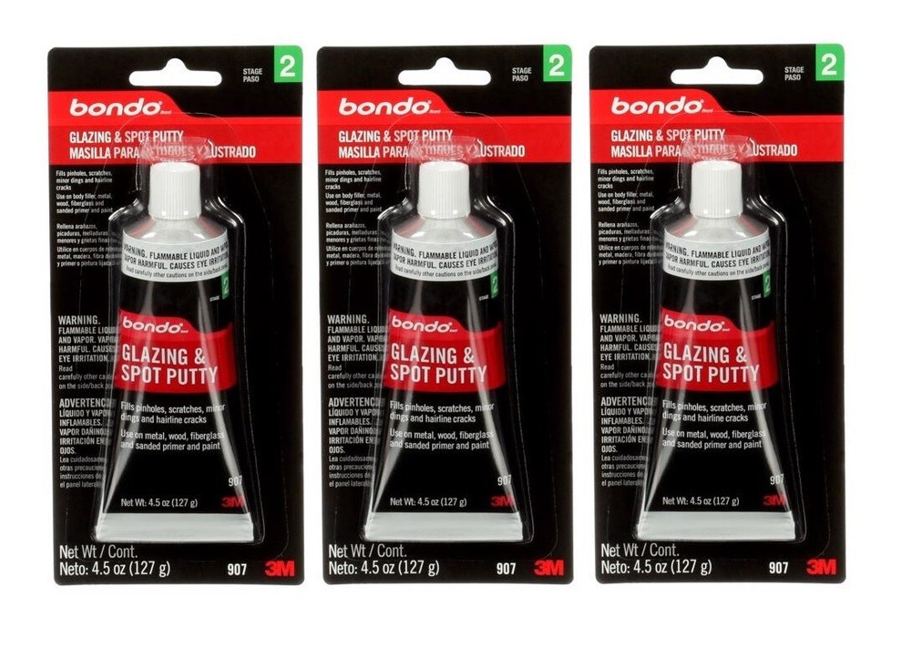 3 ~ Bondo Stage 2 Glazing & Spot Red Putty Fast Drying Non-Shrinking Formula 4oz