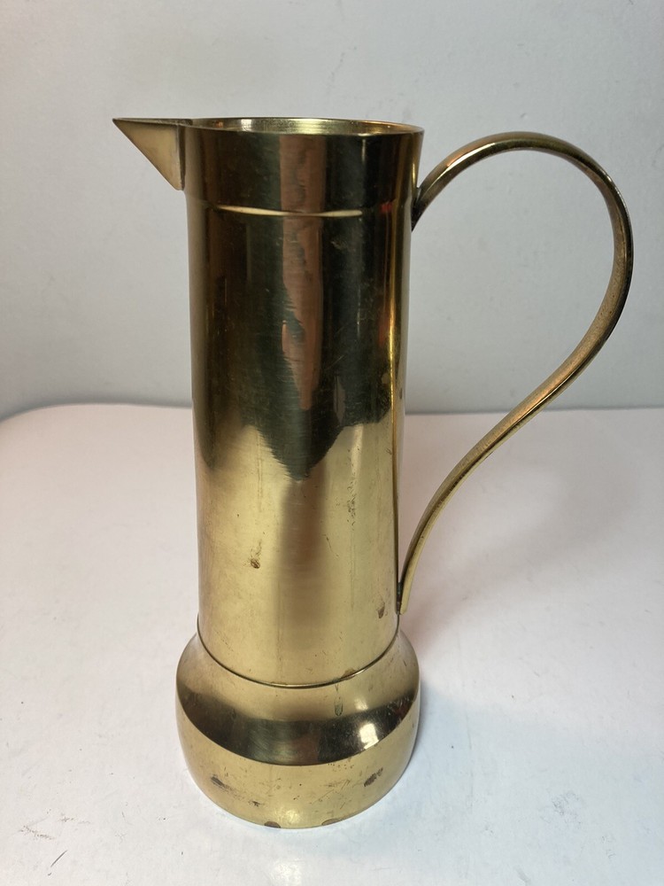 Vintage Solid Brass Pitcher Flower Pot Vase 7.75”