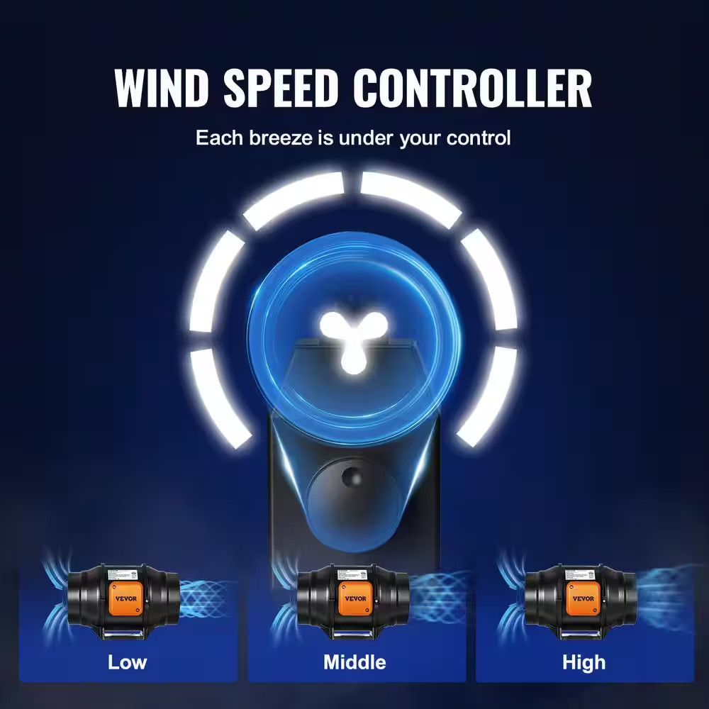 Inline Duct Fan 6-In. 400 CFM with Variable Speed Controller Quiet Ac-Motor Vent