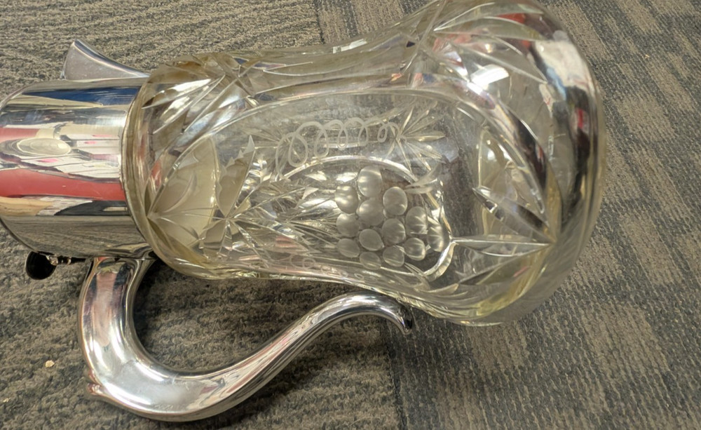 Crystal Pitcher With a Silver Plated Metal