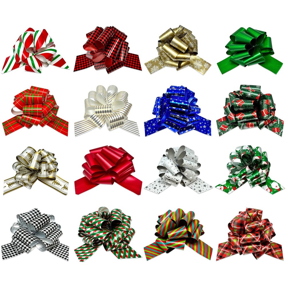 Wrapables Large 5" Christmas Pull Bows, Ribbon Bows (16pcs)