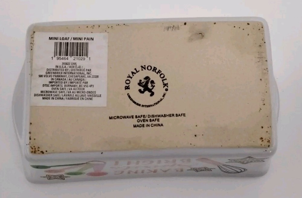 Royal Norfolk Spirits Bright Mini Loaf Pan Ceramic Baking Dish NEW