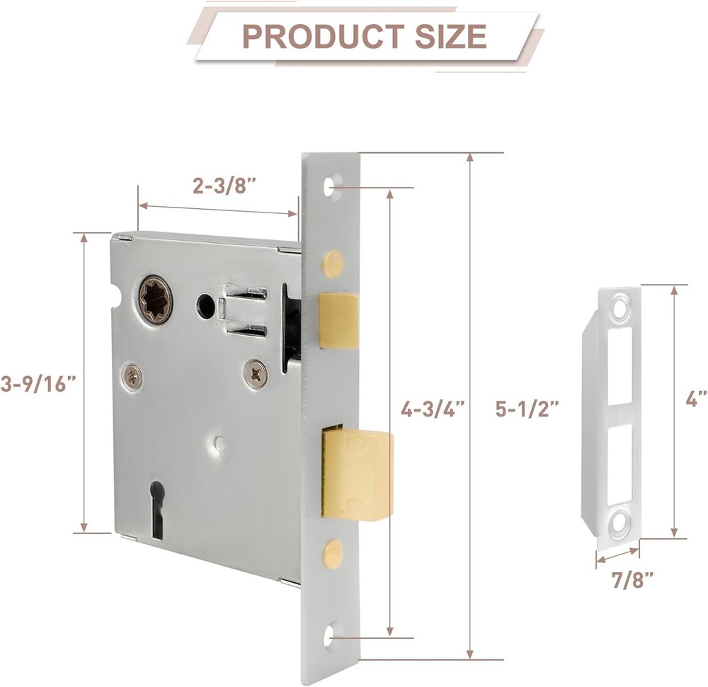 Vintage Mortise Lock Set Brushed Nickel Reversible Interior Door Lock Replace...