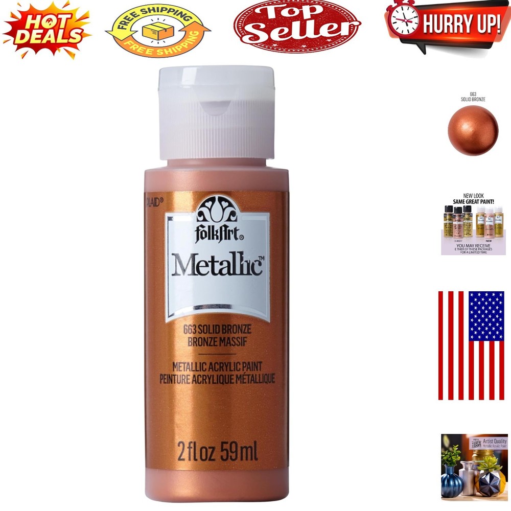 Folkart Assorted Metallic Acrylic Paint - Solid Bronze, 2 Fl Oz