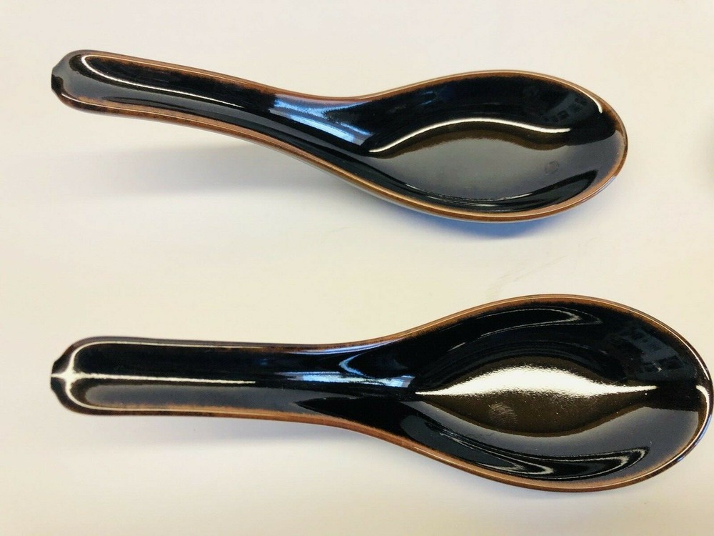 4 Sets Various Colors Ceramic Asian Soup Spoons 5.5" Long