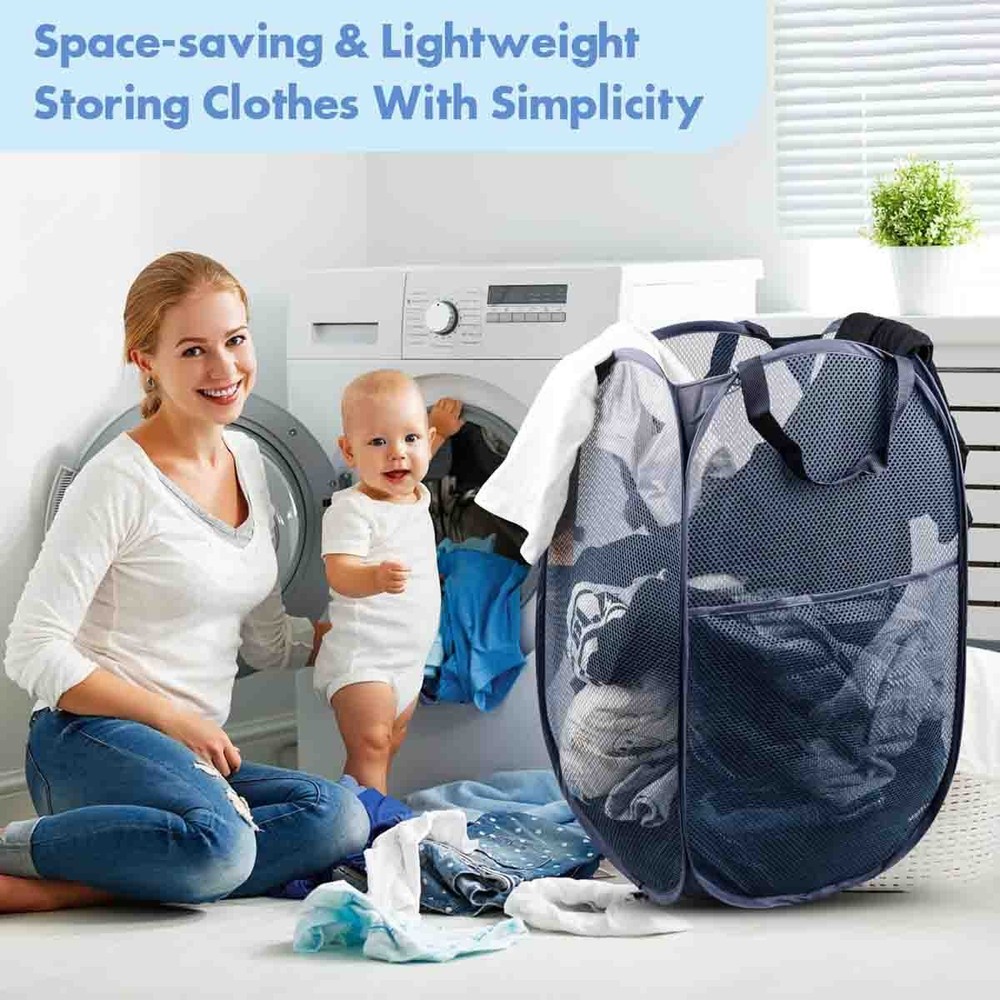 Pop Up Hamper, 2 PCS Mesh Pop Up Laundry Hamper, Foldable Mesh Laundry Basket