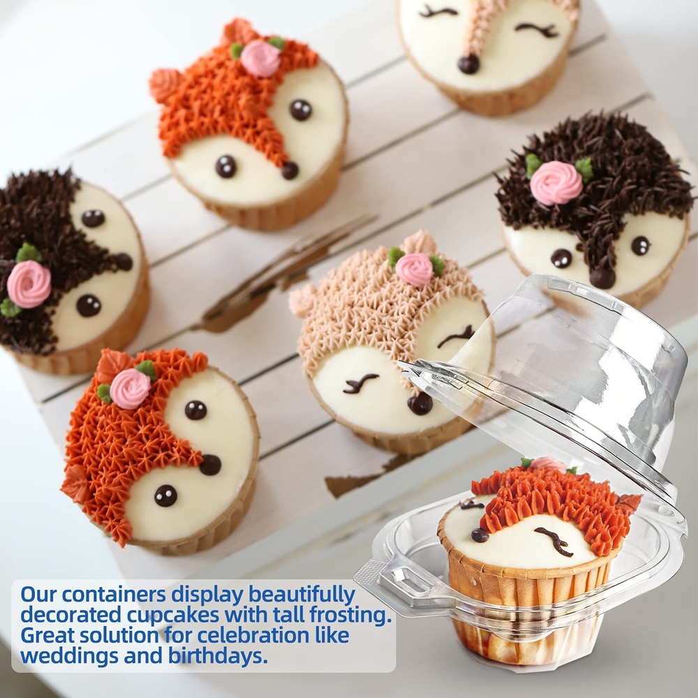 100 Packs Individual Cupcake Containers Stackable Single Compartment Cupcake Dis
