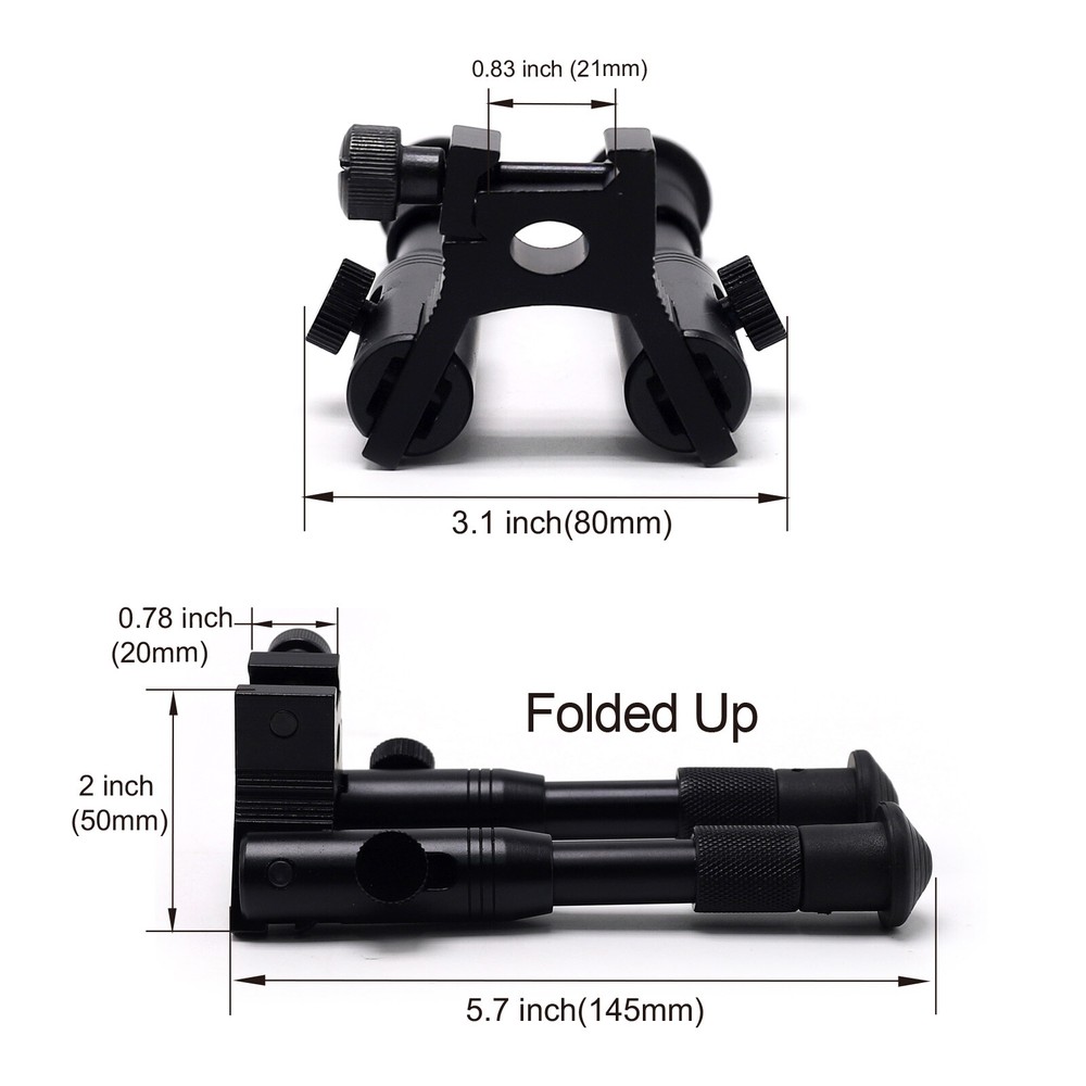 6'' Short Tactical Bipod Adjustable Spring Return 20mm Picatinny Mount Adapter