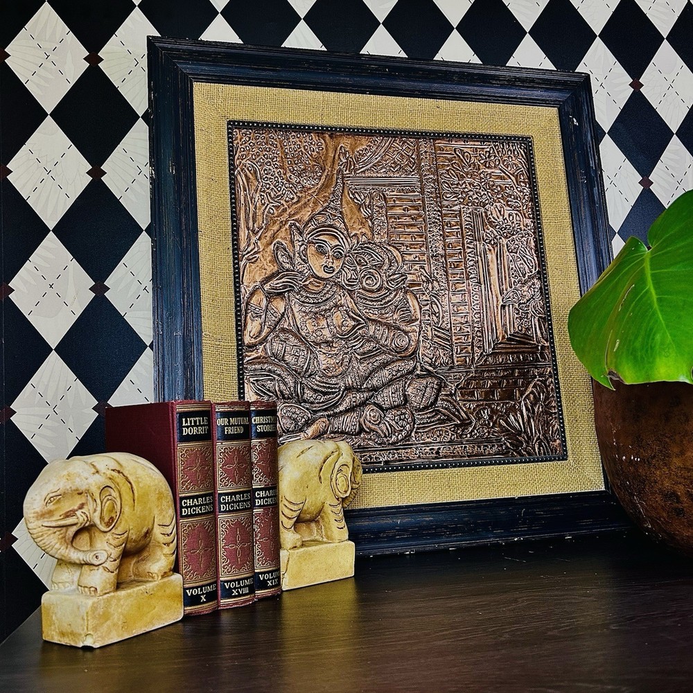 Oversized Framed Repoussé Copper-Tone 25” Devotional Panel Relief Art MidCentury