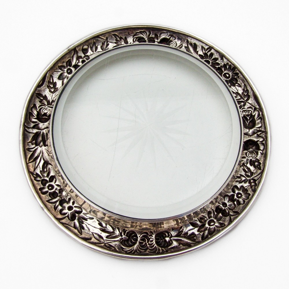 Repousse Coaster Glass Bottom Kirk Son Sterling Silver