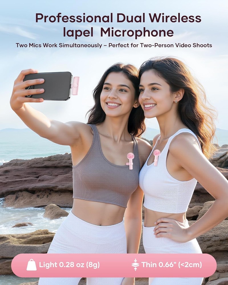 Wireless Microphone for iPhone iPad and Android Phone, 2 Pack Wireless Lavalier