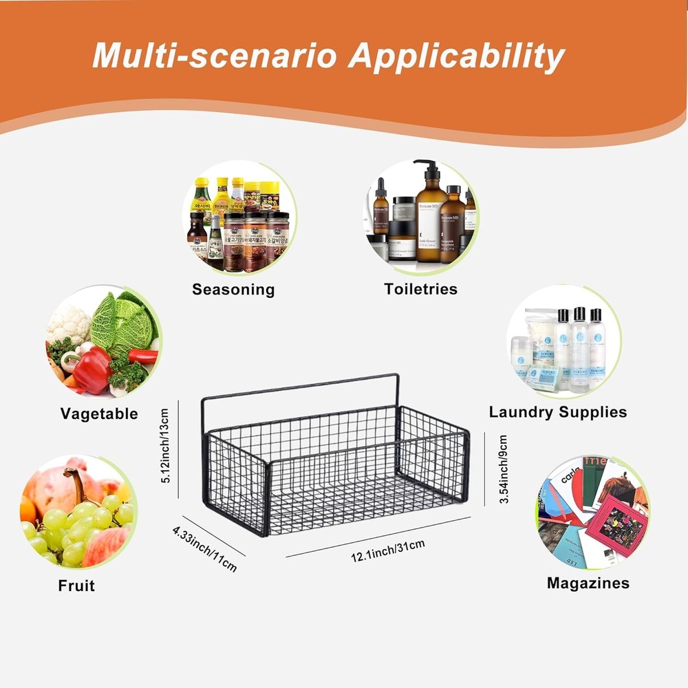 Metal Hanging Baskets 2-Pack Wire Wall Storage Organizer W/ Hooks Adhesive