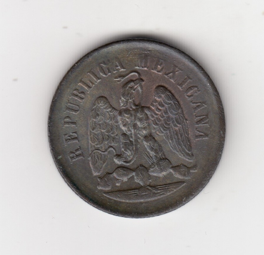 1889 Mexico Un Centavo Copper Coin - UNC