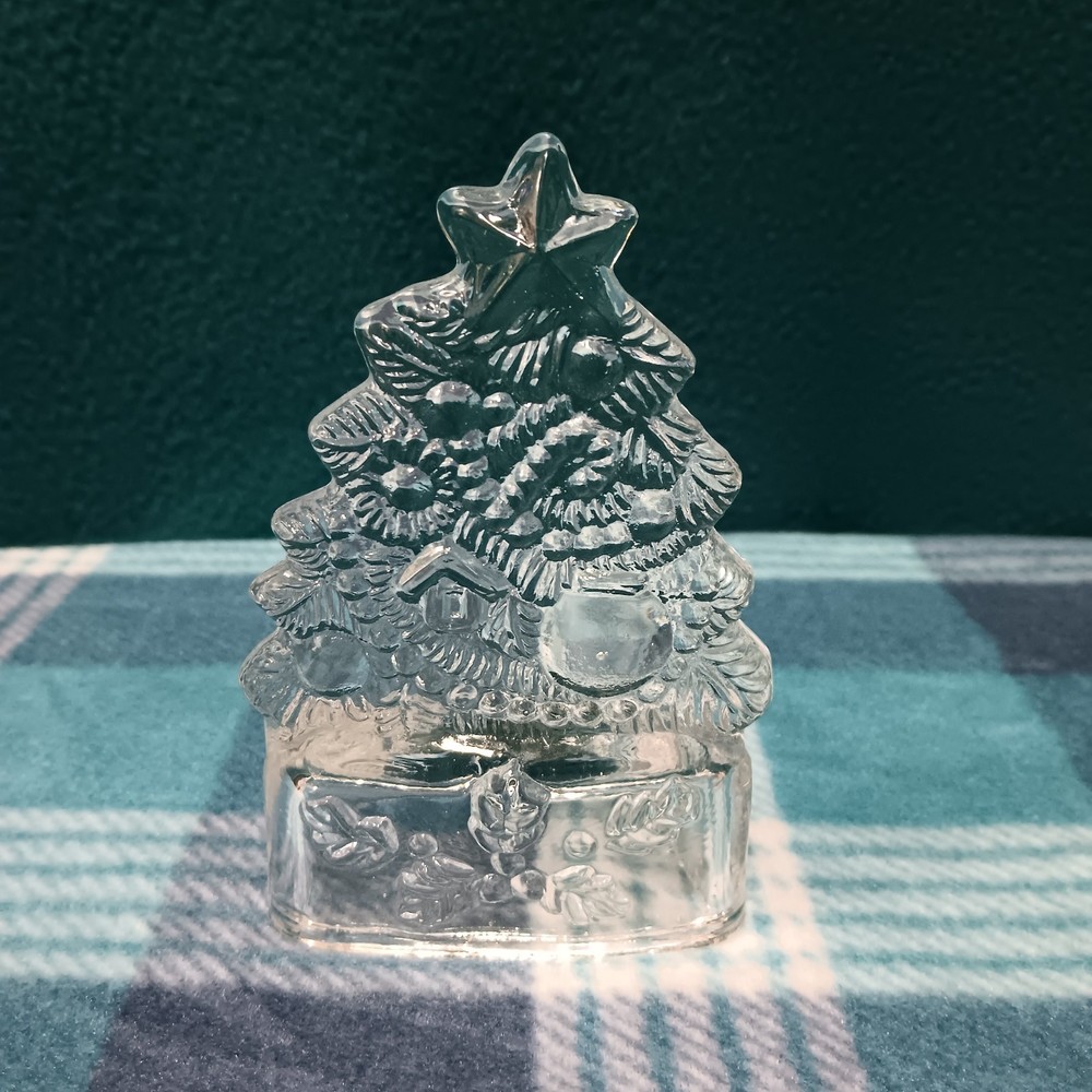 Pressed Glass Christmas Tree Tealight Candleholder
