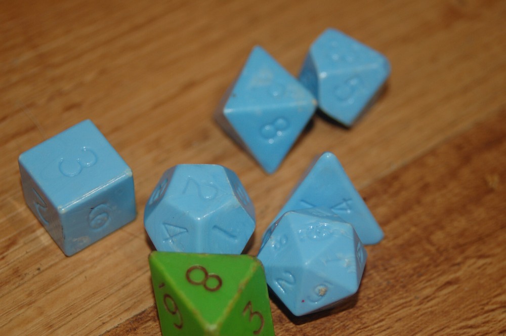 Dungeons and Dragons, TSR, Blue Box dice pristine.
